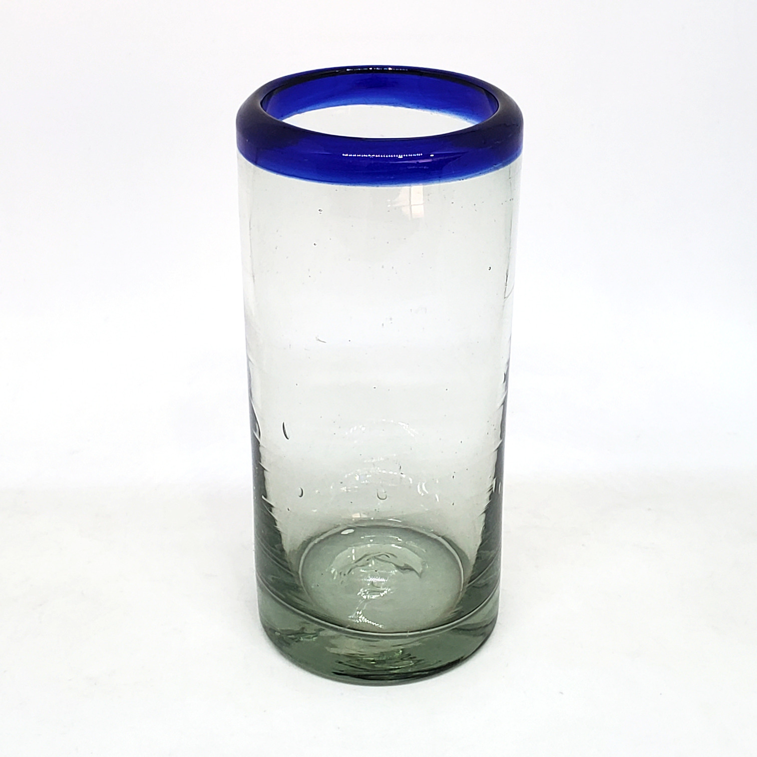 vasos para highball con borde azul cobalto, 14 oz, Vidrio Reciclado, Libre de Plomo y Toxinas